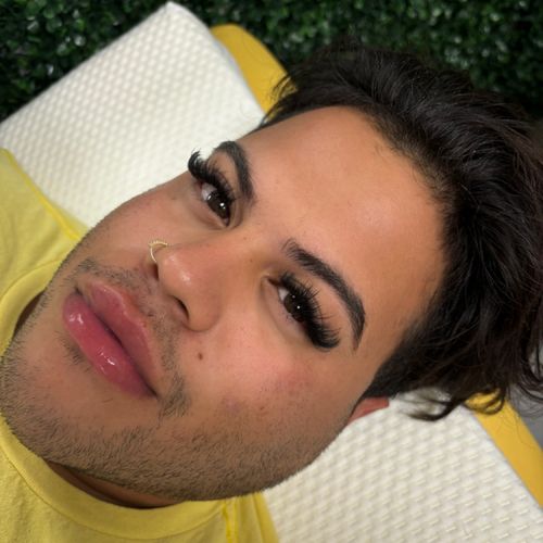 A finished eye look styled for a male client at Soleil Beauty Bar